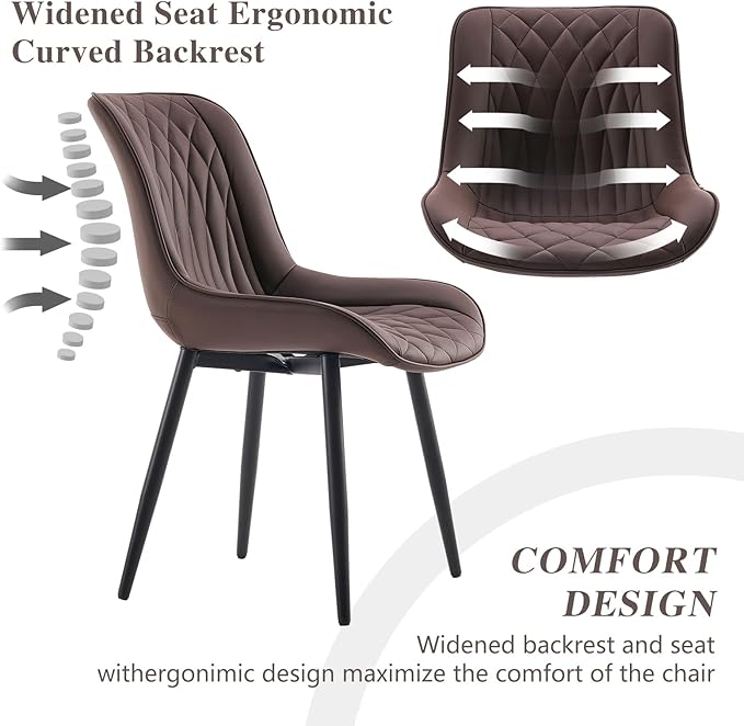 YOUNIKE Brown Dining Chairs Set of 2 with High Backs Mid Century Modern Kitchen & Dining Room Chairs PU Faux Leather Upholstered Wide Accent Chair Comfortable Large Padded Living Waiting Guest Room