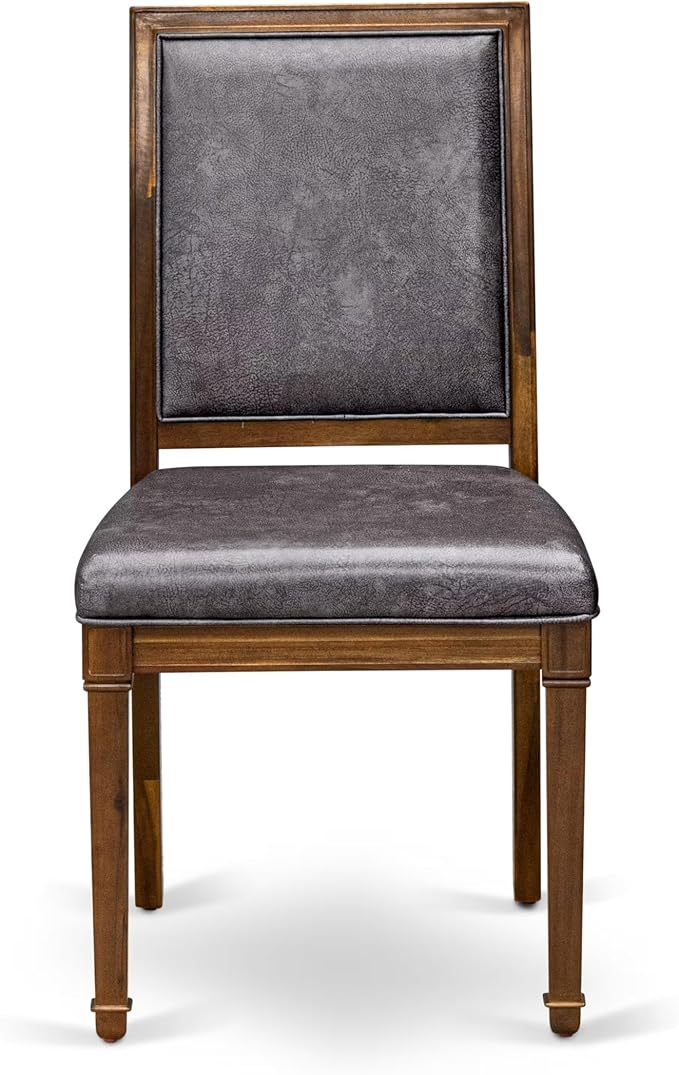 NKAM9-AWA-34 9-Piece Dining Table Set Includes a Kitchen Table and 8 Dark Grey Polyester Fabric Dinner Chairs with High Back - Antique Walnut Finish