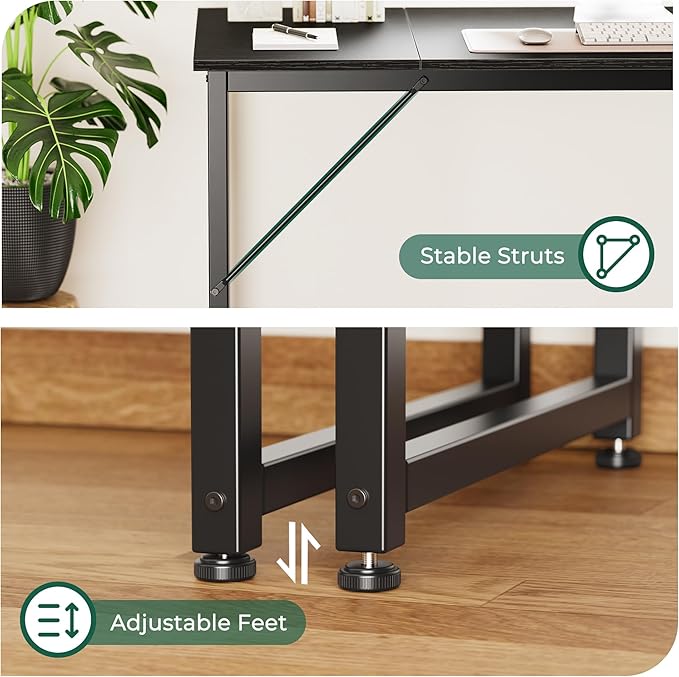 Huuger Computer Desk, 80 Inch Office Desk, Gaming Desk with Storage, Writing Desk Work Desk for Home Office, Study, Long Simple Desk, Large Legroom, Metal Frame, Black