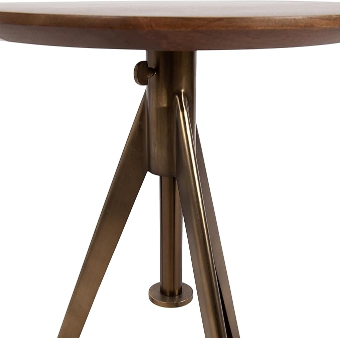 Kate and Laurel Keres Mid-Century Adjustable-Height Round Pedestal Side Table, 16 x 16 x 28, Walnut Brown and Brass, Modern Circle End Table for Use as Indoor Plant Stand or Bedroom Nightstand