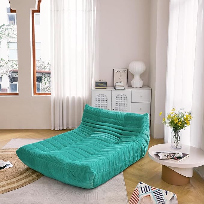 N&V Fireside Lounge Chaise Chair, Mid Century Armless Floor Lounger Sofa, Soft Premium Corduroy Floor Lounge Chair, Foam Sofa Accent Lounger for Living Room Bedroom and Office, Jade