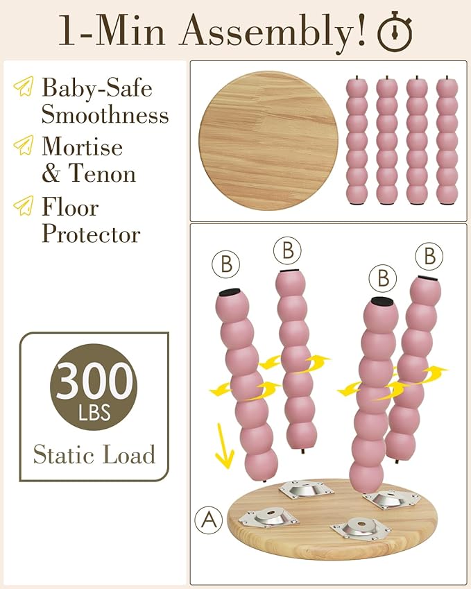 Masupu Solid Wooden Step Stool for Adults Kids, 11 inch Small Foot Stool, Non-Slip One Step Stool, Sturdy Foot Stool for Bathroom, Bedroom, Kichen, Plant Stand(Natural and Pink)
