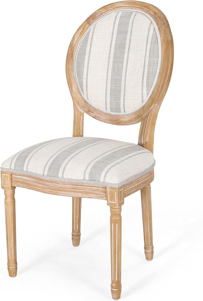 Christopher Knight Home Phinnaeus Dining Chair Set, Set of 4,Wood, Gray Stripes + Light Beige + Natural