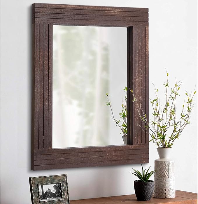 Mirrors for Wall Rustic Wooden Frame Rectangle Mirror Vintage Hanging Mirror for Bedroom Bathroom Living Room Farmhouse Wall Decor Brown Small 16" x 12 "