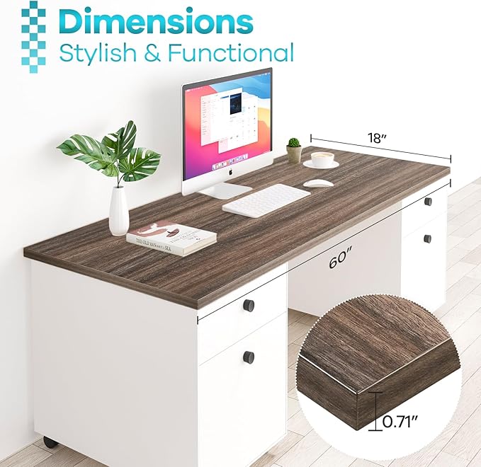 Kaboon Universal Tabletop 60"x18", Solid One-Piece Melamine Table Top, Double Desk L-Desk DIY, Home and Office Countertop,Eucalyptus
