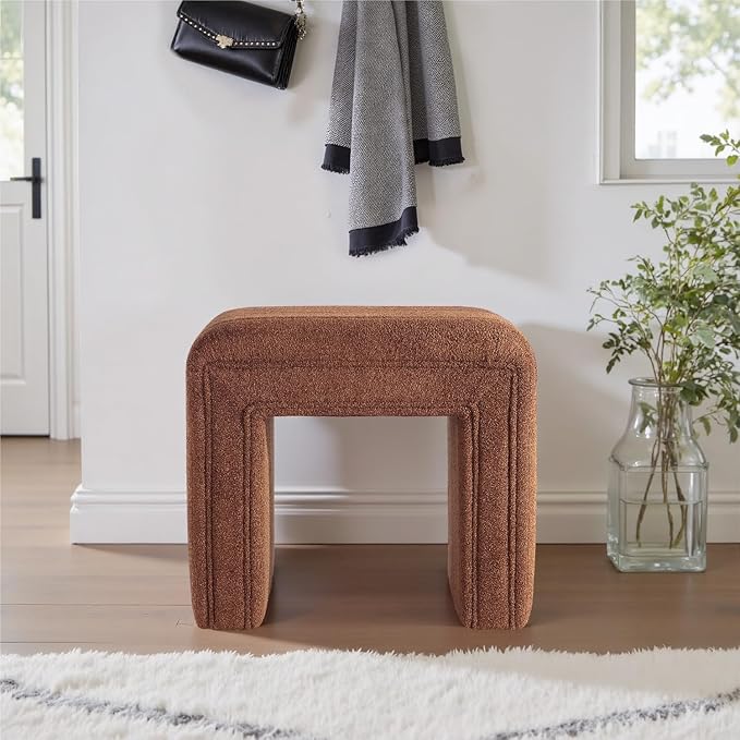 Get Set Style Vanity Stool Chair,Modern Wool Ottoman Foot Stool with Wooden Legs for Sofa Ottoman Bench Footstool Extra Seat for Vanity,Makeup Room,Living Room,Entryway(Fully Assembled)