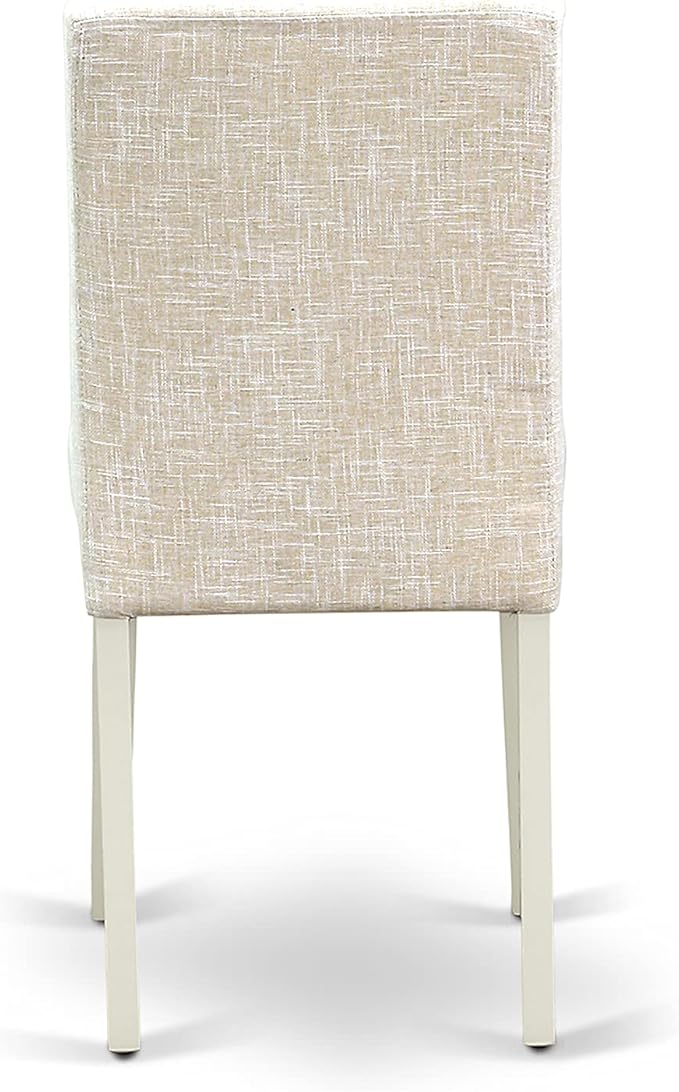 East West Furniture DMAB3-LWH-02 3 Piece Dining Table Set Contains a Round Dining Room Table with Dropleaf and 2 Light Beige Linen Fabric Upholstered Chairs, 42x42 Inch, Linen White