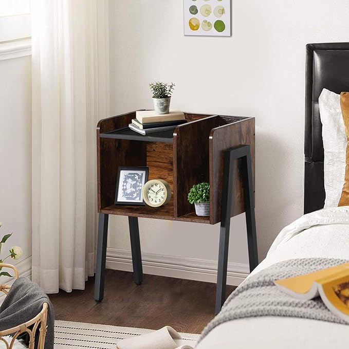 VECELO Nightstand Set of 2,Industrial Side End Table/Stackable Accent Furniture with 2-Tier Open Storage Compartments for Bedroom, Living Room and Small Spaces