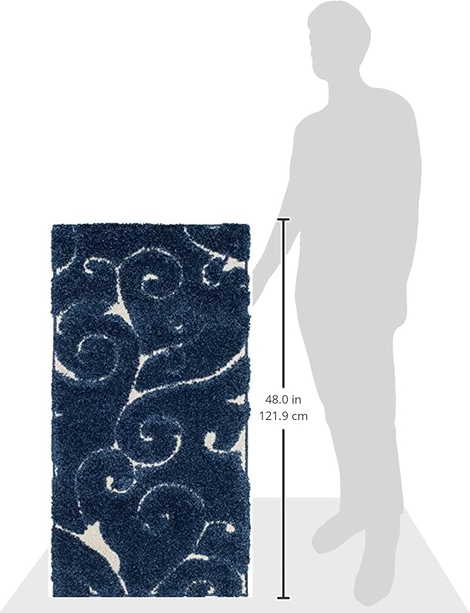 SAFAVIEH Florida Shag Collection Accent Rug - 2'3" x 4', Dark Blue & Cream, Scroll, Non-Shedding & Easy Care, 1.2-inch Thick Ideal for High Traffic Areas in Entryway, Living Room, Bedroom (SG455-6511)