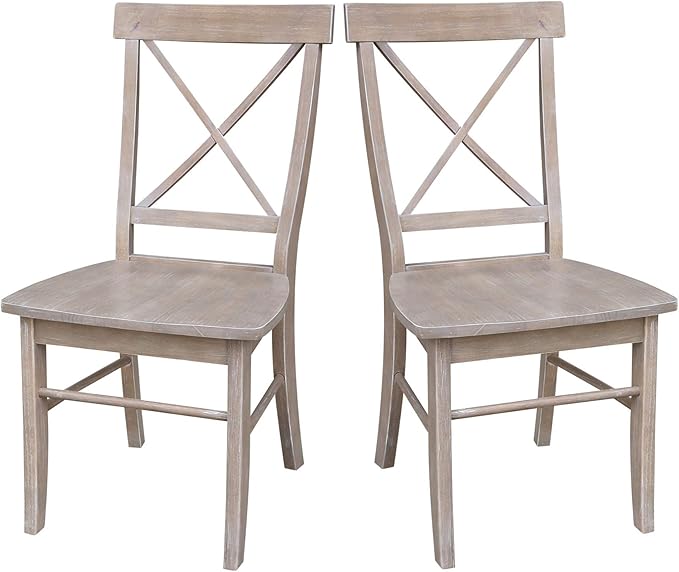 X-Back Dining Chairs Set of 2 Washed Gray Taupe Solid Wood Parawood Construction, Stylish and Comfortable Chairs for Kitchen/Dining, 18.9"W x 22.2"D x 36.9"H, 225 lb Weight Capacity