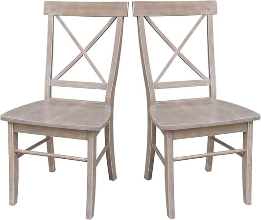 X-Back Dining Chairs Set of 2 Washed Gray Taupe Solid Wood Parawood Construction, Stylish and Comfortable Chairs for Kitchen/Dining, 18.9"W x 22.2"D x 36.9"H, 225 lb Weight Capacity