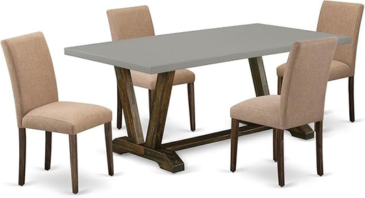 East West Furniture V797AB747-5 5 Piece Modern Dining Table Set Includes a Rectangle Wooden Table with V-Legs and 4 Light Sable Linen Fabric Parsons Dining Chairs, 40x72 Inch, Multi-Color