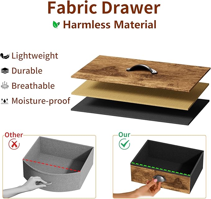Night Stand Bedside Storage Drawers Bed Side Table Drasser Organizer Nightstand with Shelf End Tables with 3 Chest Drawer Traditional Night Stands for Bedroom Living Room Dorm Rustic Brown