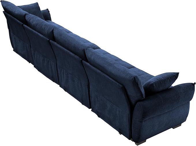 Modern Chenille Fabric 4-Seat Sofa w/ 2 Pillows, Premium Upholstery Living Room Couch with Tufted Backrest & Comfortable Armrests and High-Resilience Memory Foam Cushions,Blue