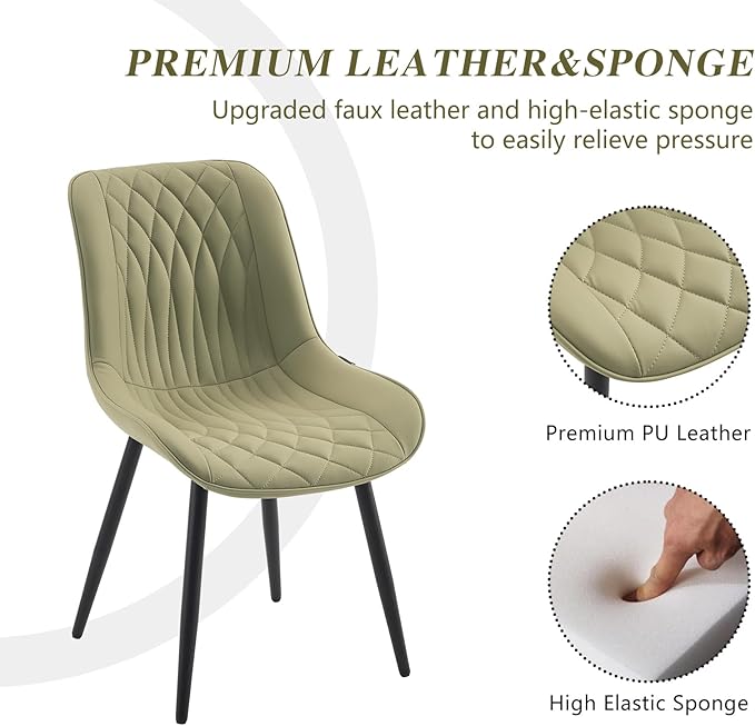 YOUNIKE Dining Chairs Set of 2 with High Back Mid Century Modern Kitchen Dining Room Chairs Faux Leather Upholstered Comfortable Wide Seat Padded Accent Side Chair for Living Room Avocado Green