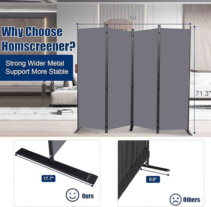 Room Divider 6FT Portable Room Dividers and Folding Privacy Screens, 88'' W Fabric Divider for Room Separation, 4 Panel Partition Room Dividers Freestanding Wall Divider Screen for Dorm Studio Office