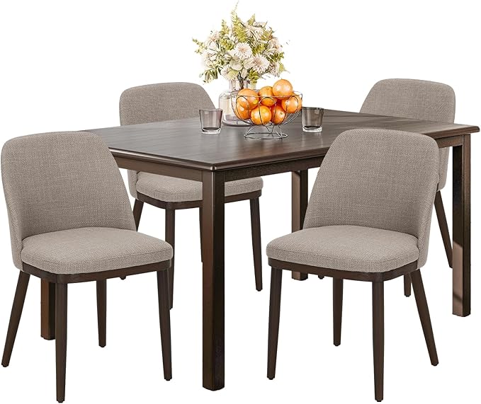 COLAMY 60 Inch Rectangular Kitchen Dining Table for 4, Modern Farmhouse Dining Table Set for 4, Wood Dining Table and Upholstered Dining Chairs for Kitchen, Dining Room, Restaurant, Brown/Camel