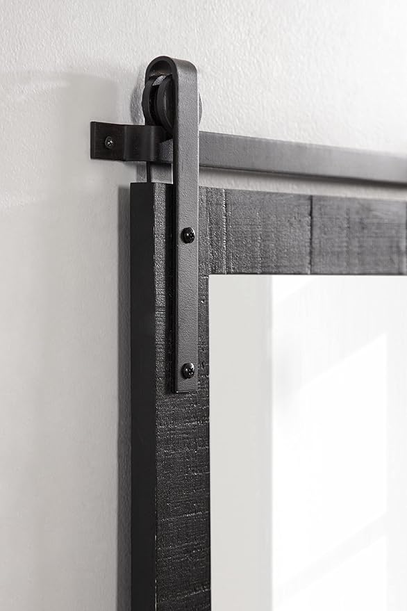 Kate and Laurel Cates Farmhouse Wood Framed Panel Wall Mirror; 18 x 50; Black; Decorative Rustic Barn Door Inspired Wall Mirror Decor With Full Length Size