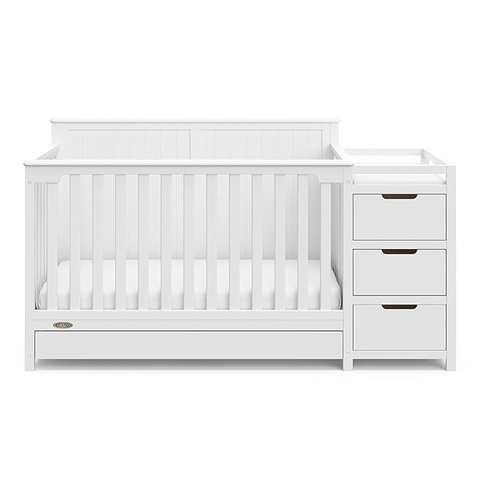 Graco Hadley All-in-One Convertible Crib & Changer (White) – GREENGUARD Gold Certified, Fits Standard Crib Mattress, Converts to Toddler Bed and Full Bed, 4 Adjustable Mattress Heights