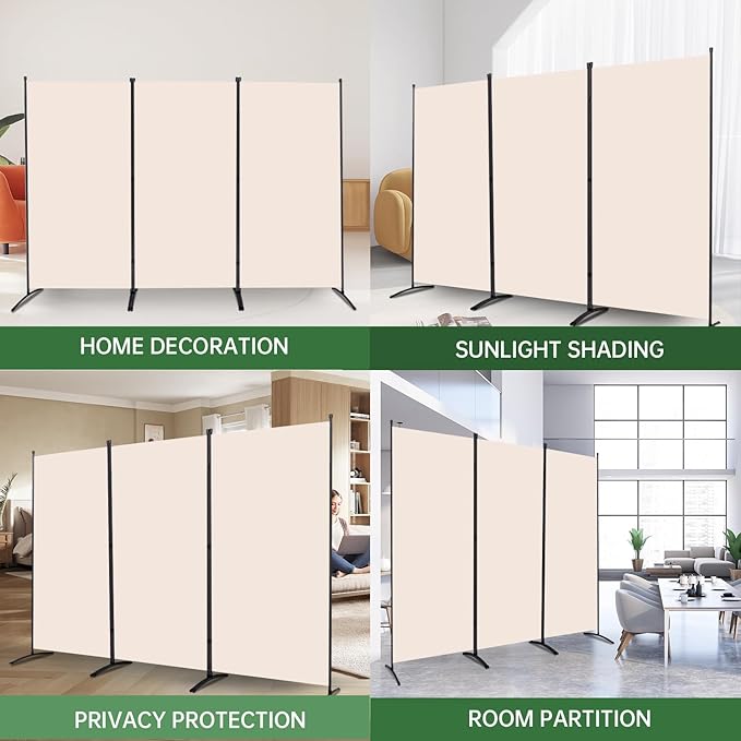 YASRKML Room Divider Folding Privacy Screens, Portable Room Divider Panel 3 Panel Partition Room Dividers Screen, Freestanding Room Partitions and Dividers Fabric Dividers for Room Separation, Beige