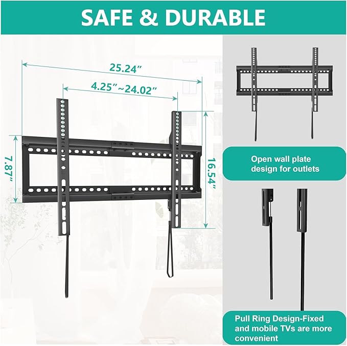 WALI TV Wall Mount Bracket for 37-90 Inch Flat Curved TVs up to 165 lbs, Low Profile Wall Mount Holds Your TV 1.1 Inch from The Wall, Mounting Holes up to 600x400mm (TTM-2), Black