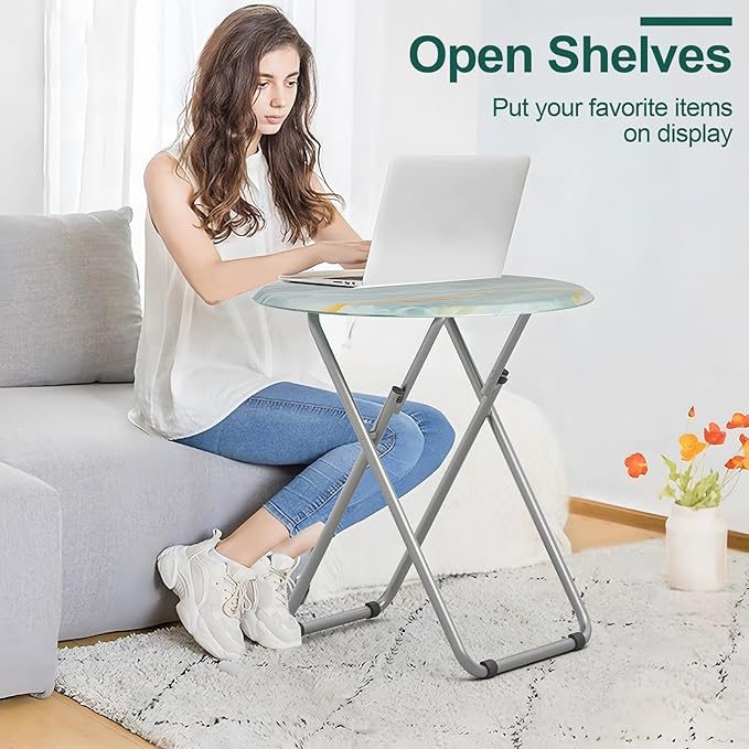 TV Trays Table Set of 4, Portable TV Dinner Tables for Eating, Small Foldable Round Side Trays, Snack Table for Couch, Living Room, Outdoor, Small Space (Ocean Sea Blue, 4Pcs)