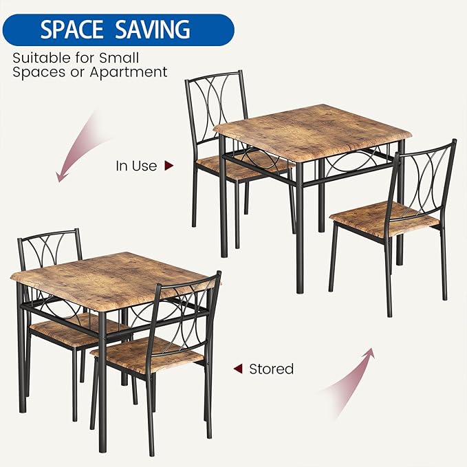 GarveeHome Small Dining Table Set for 2, Square Table and Chairs Set of 2, 3 Piece Kitchen Table Set of 2 with Upholstered Chairs, Dinner Table Set for 2 for Small Spaces, Apartment, Rustic Brown