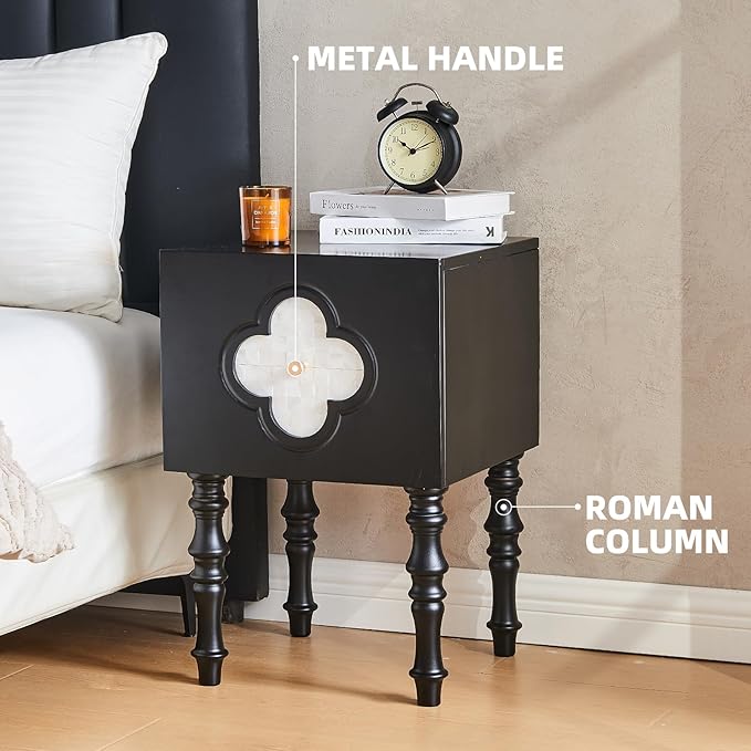 Uniclinens Black Nightstand with Storage, Mid Century Modern Night Stand 23", Solid Wood End Side Table for Bedroom Living Room, Sofa Side Bedside Table with Wooden Legs