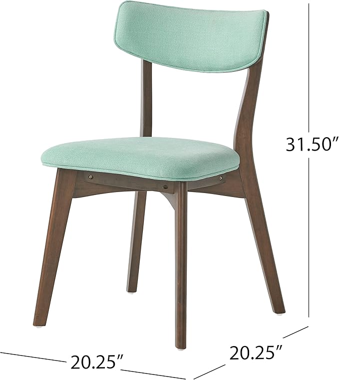 Christopher Knight Home Megann Mid-Century Wood Dining Set with Fabric Chairs, 5-Pcs Set, Natural Walnut / Mint