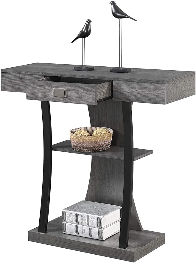 Convenience Concepts Newport Harri Console Table 36" - Modern Sofa Table with Storage Shelves, One Drawer Narrow Entryway Hall Table for Living Room, Charcoal Gray