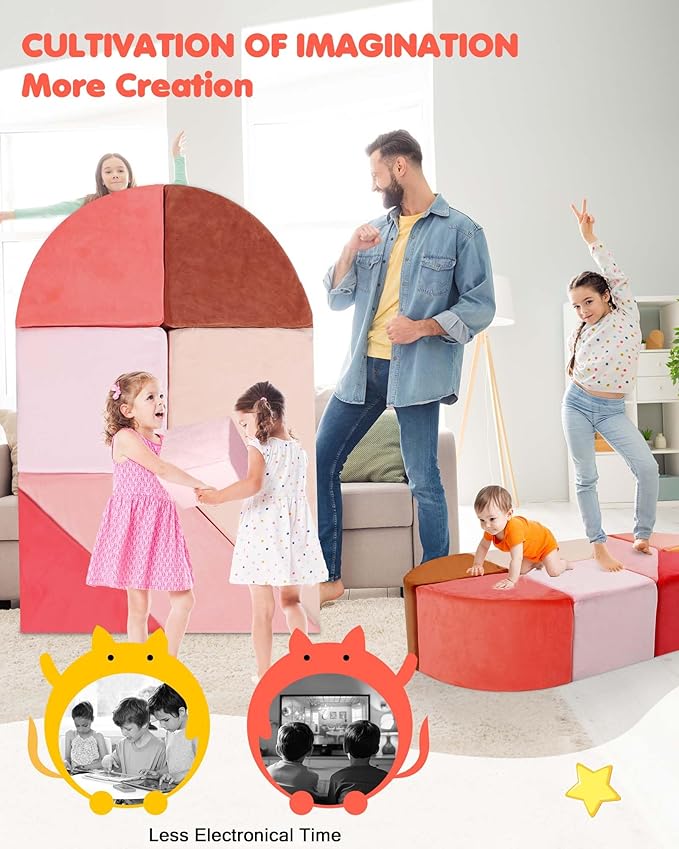 Kids Play Couch, 2-in-1 Heart-Shape Kids Plays Sofa with Unique Ball Pit(no Balls Included), Tangram Puzzle Play Couch for Playroom, Modular Play Sofa for Inspiring Creativity, Glow