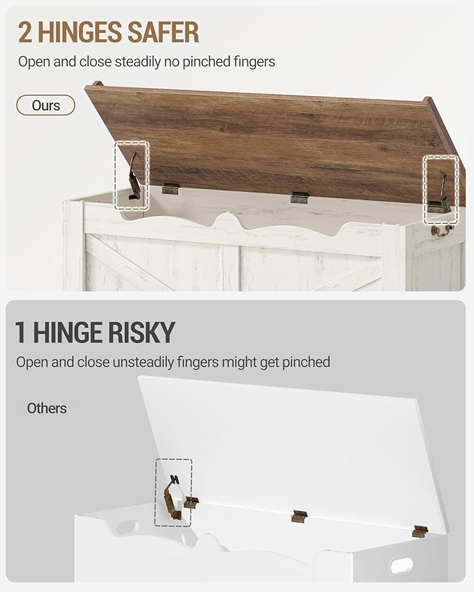 39.4" Storage Chest, Extra Large Storage Trunk with 2 Safety Hinges, Wooden Box Bench, Lift-Top Organizer Chest, Shoe Bench for Entryway, Bedroom, Living Room, White and Brown SB04514B