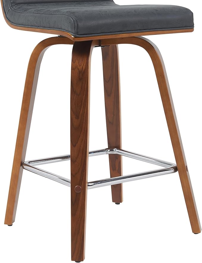 Vienna Modern Counter Height Swivel Bar Stool with Vintage Black Upholstered Seat and Walnut Finished Wood Frame Set of 3
