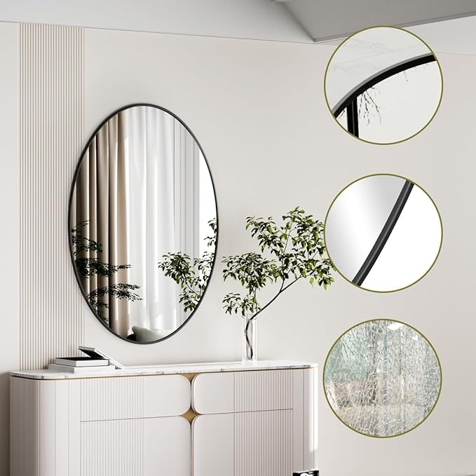 Koonmi Black Oval Bathroom Mirror, 20"x28" Bathroom Vanity Mirror, Oval Mirror for Bedroom Living Room Entryway, Hangs Horizontal or Vertical