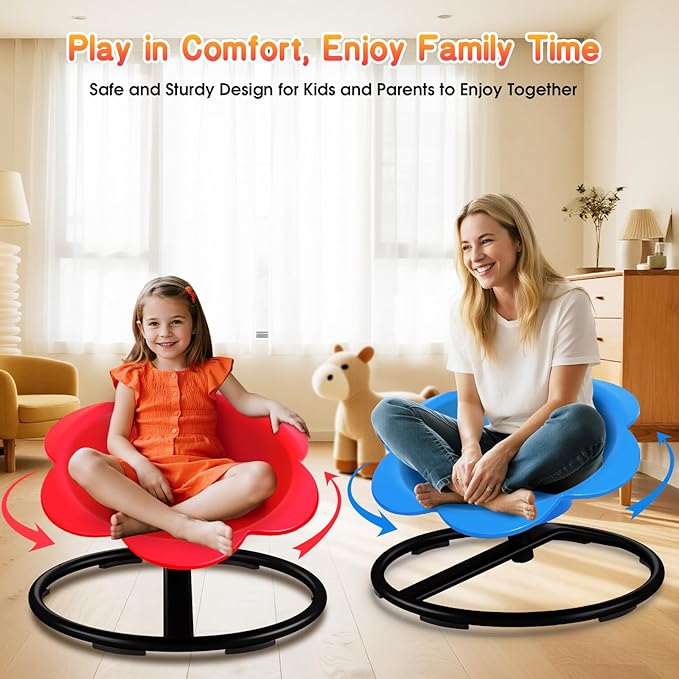 Lucky Flower Spinning Chair for Autism Kids, Sensory Swivel Chair Training Body Coordination, Sit and Spin Autism & ADHD Sensory Toys for Kids, Sensory Products Toys for Ages 3+ (Red)