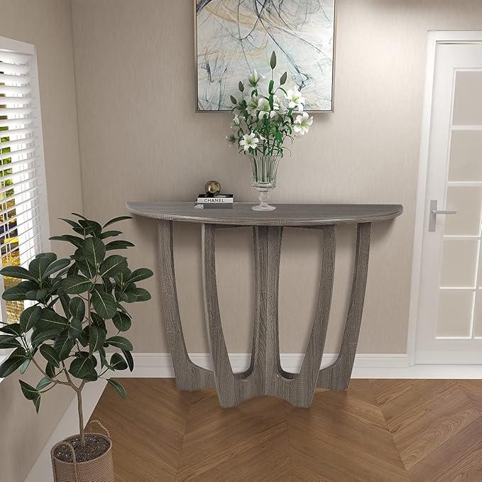 FINECASA Half-Moon Console Table, Semicircle Narrow Side Table, 43.4x17x30 Inches, Gray