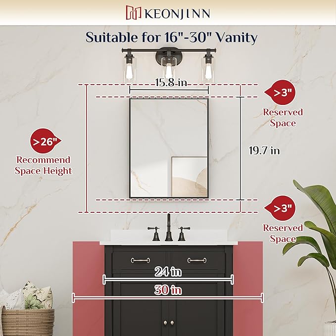 Keonjinn Black Bathroom Mirror 16 x 20 Inch Metal Framed Matte Black Mirror, Rectangular Wall Mount Mirror Square Corner Modern Farmhouse Bathroom Vanity Mirror for Over Sink(Horizontal/Vertical)