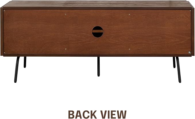 NTC Mossic TV Media Cabinet with 3 Doors for TVs, Entertainment Center with Natural Rattan, Metal Legs, Modern Storage Console for Living Room and Bedroom, Effortless Assembly, Dark Walnut