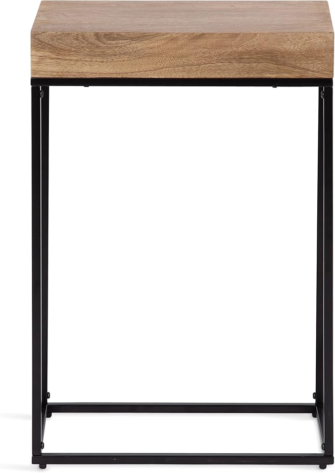 Kate and Laurel Karlsen Wood and Metal Narrow Side Table; 16 x 24 x 8; Natural Brown and Black; Modern Transitional Slim Nightstand with Mixed Materials Design