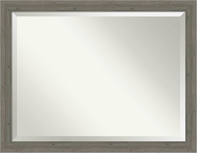 Amanti Art Grey Wall Mirror 35x45 Fencepost Grey Narrow Rectangle Bathroom Mirror for Wall Decor Living Room, X-Large Country Rustic Wood Frame, Hangs Horizonally and Vertically, Bathroom Decor,