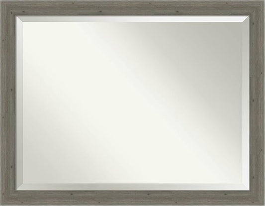 Amanti Art Grey Wall Mirror 35x45 Fencepost Grey Narrow Rectangle Bathroom Mirror for Wall Decor Living Room, X-Large Country Rustic Wood Frame, Hangs Horizonally and Vertically, Bathroom Decor,