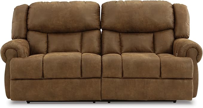 Signature Design by Ashley Boothbay Classic Faux Leather 2 Seat Power Reclining Sofa with USB Ports, Dark Brown