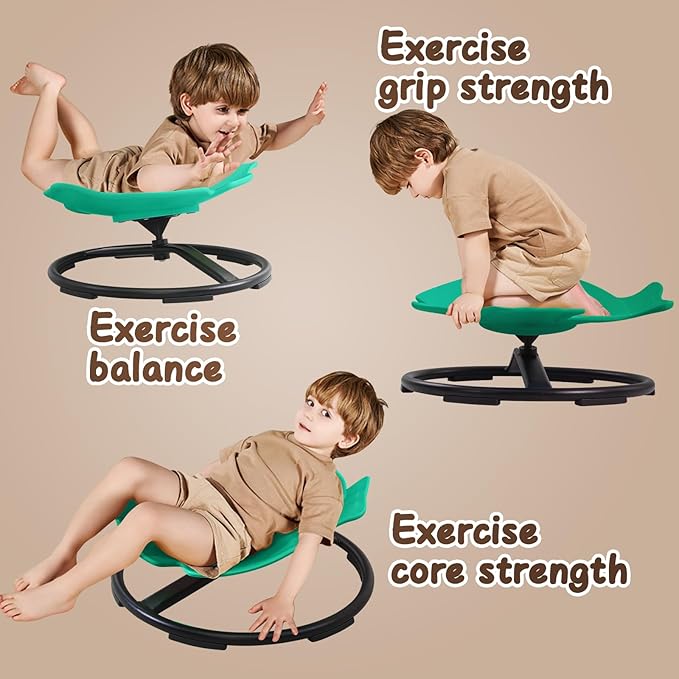 Spinning Chair for Autistic Kids, Sensory Toys for Kids With Autism, 360° Sensory Swivel Chair, Fish-Shaped Spin Seat for Children With ADHD, Safe & Smooth Sit and Spin Improve Balance (Dark Green)