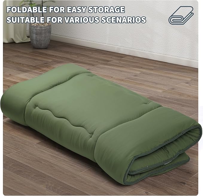 Japanese Floor Mattress,4" Thicken Japanese Floor Sleeping Pad Foldable,Futon Mattress Suitable for Camping and Guest Room (Green, Twin (80" x 36"))