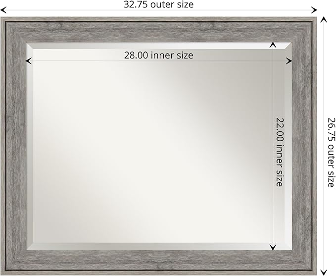 Amanti Art Grey Wall Mirror 27x33 Regis Barnwood Grey Rectangle Bathroom Mirror for Wall Decor Living Room, Large Rustic Farmhouse Wood Frame, Hangs Horizonally and Vertically, Bathroom Decor, Beveled