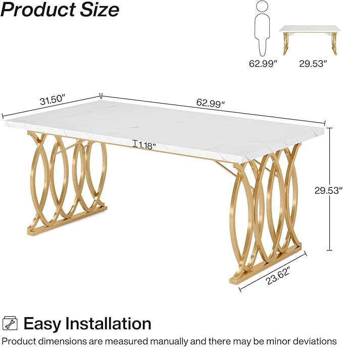 Tribesigns Modern Dining Table, 63" Large Kitchen Table for 4-6 People, Unique Rectangular Dinner Table Kitchen & Dining Room Furniture with Faux Marble Tabletop and Geometric Legs