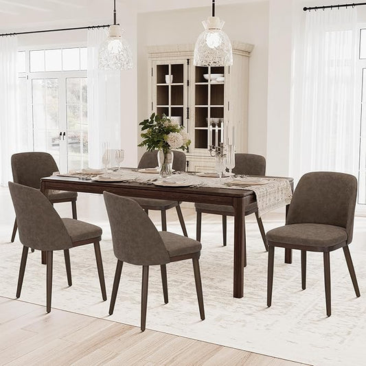 COLAMY Upholstered Dining Chairs Set of 6, Modern Kitchen Chairs with Back, Leather Side Dining Room Chairs with Wood Legs for Kitchen Dining Room Restaurant, Dark Brown