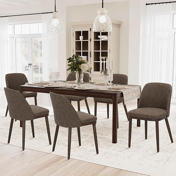COLAMY Upholstered Dining Chairs Set of 4, Modern Kitchen Chairs with Back, Leather Side Dining Room Chairs with Wood Legs for Kitchen Dining Room Restaurant, Dark Brown