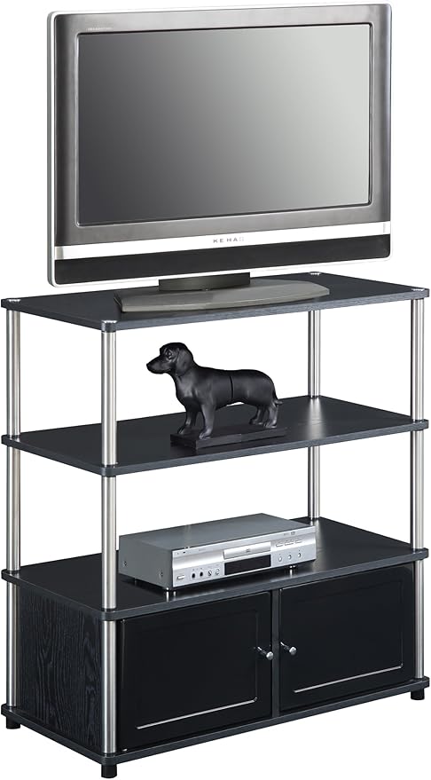 Convenience Concepts Designs2Go Highboy TV Stand with Storage Cabinets and Shelves for TVs up to 40 Inches, Black