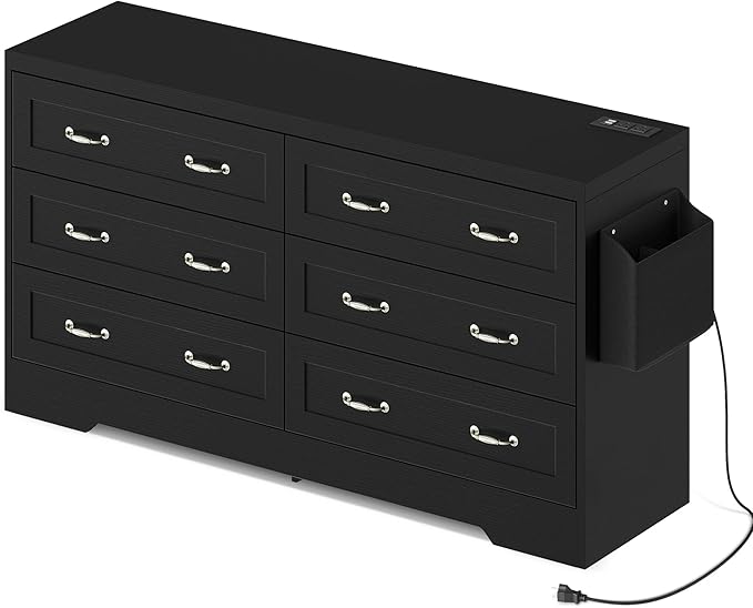 YITAHOME Drawers TV Stand for 65 inches with Power Outlets -Chest of Drawers Dresser with Side Organizer Bag Entertainment Center TV Console, Black